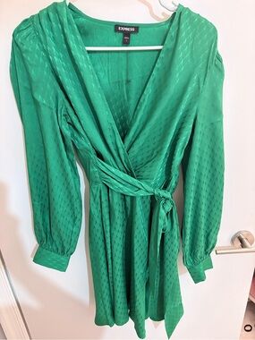 Express Emerald Green Satin Wrap Midi Dress